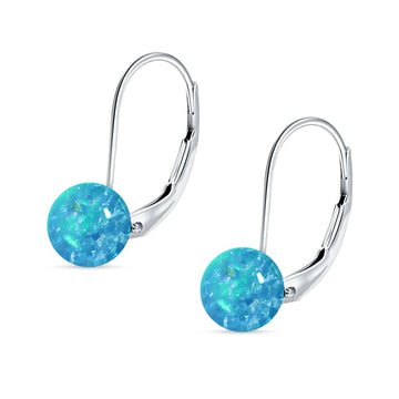 Round Lab Created Blue Opal Leverback Earrings 925 Sterling Silver Wholesale